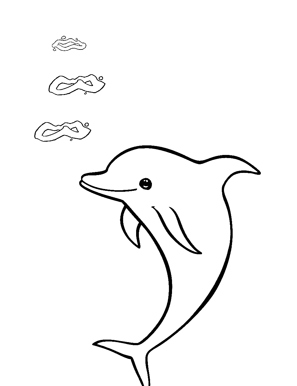 Dolphin Bubble Rings Coloring Page - A dolphin creates enchanting bubble rings.