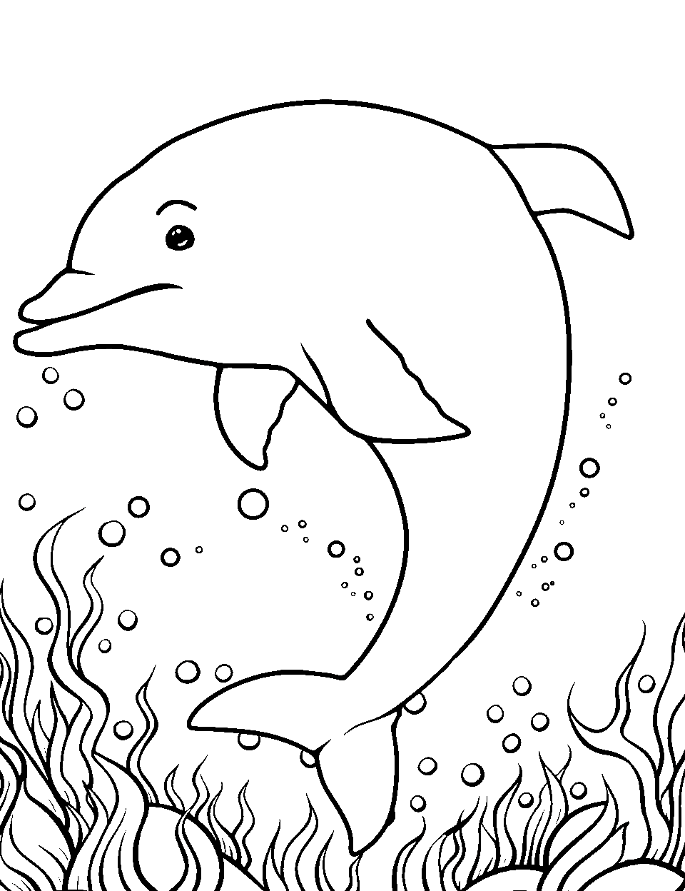 Playful Dolphin Tumbling Coloring Page - A playful dolphin joyfully performing a tumble underwater.