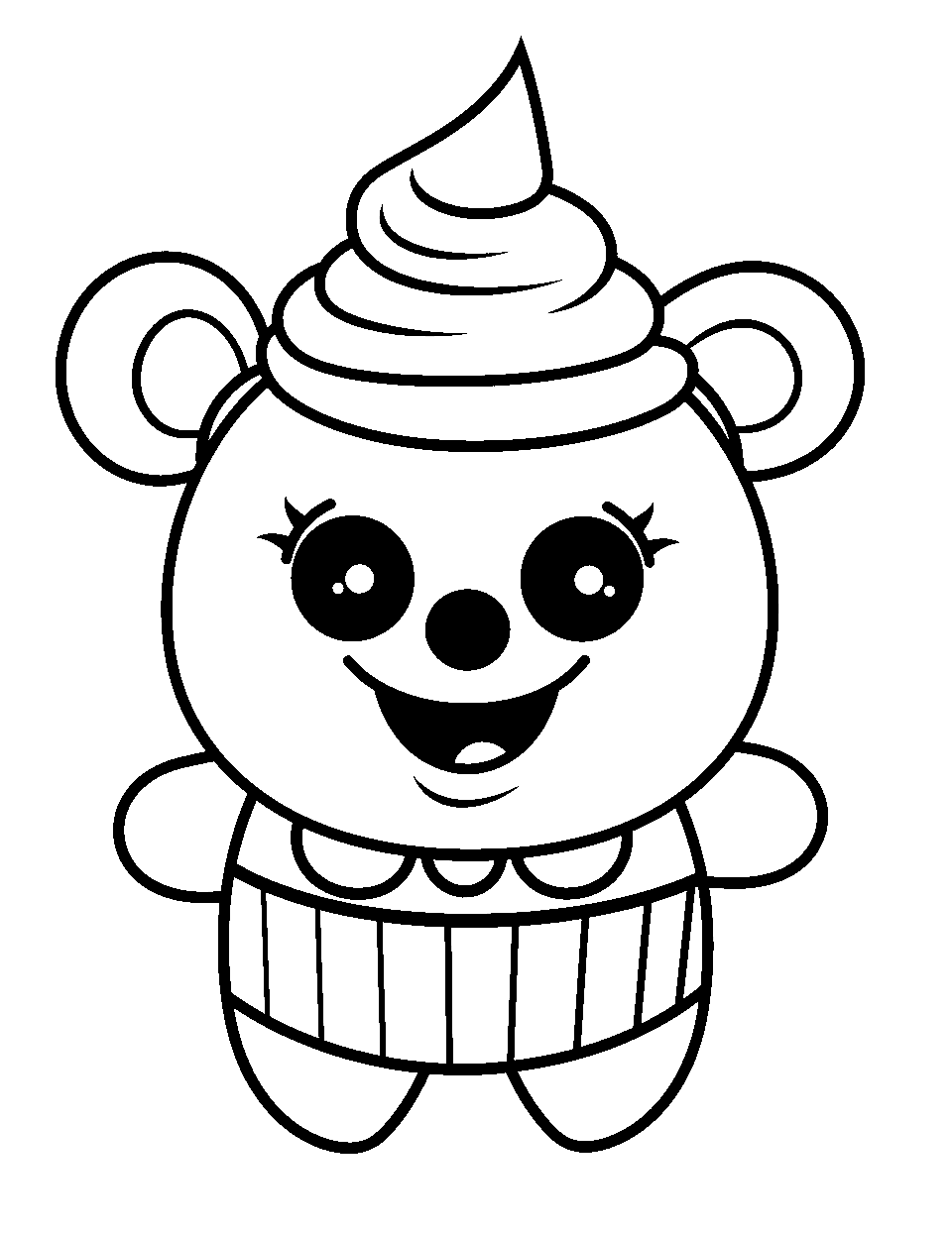 Easy Kawaii Cupcake Character Coloring Page - An easy-to-draw kawaii-style cupcake character with big, cute eyes.