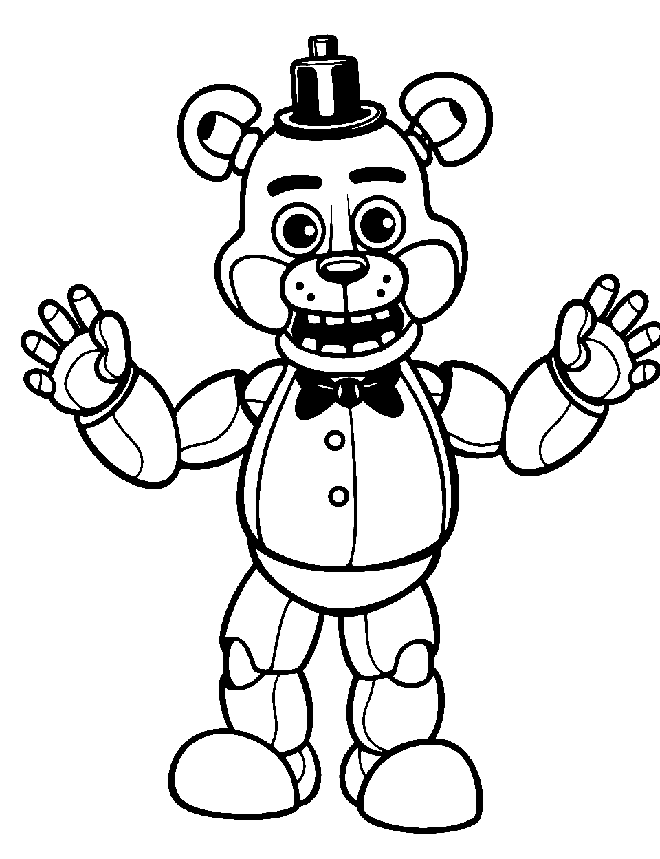Fun with Funtime Freddy Coloring Page - Funtime Freddy waving cheerily in a brightly lit room.