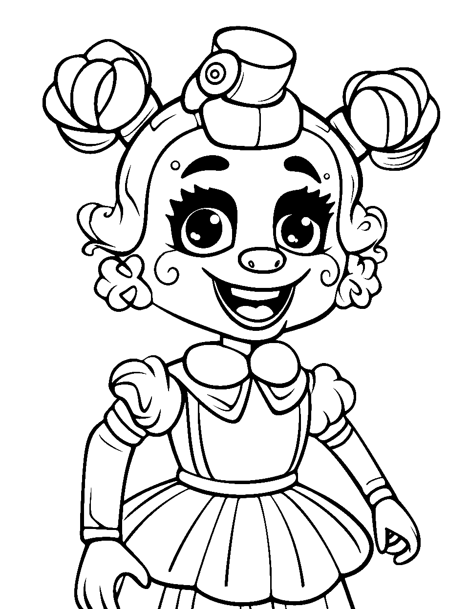 Sister Location Surprise Five Nights at Freddys Coloring Page - A character from Sister Location is smiling warmly.