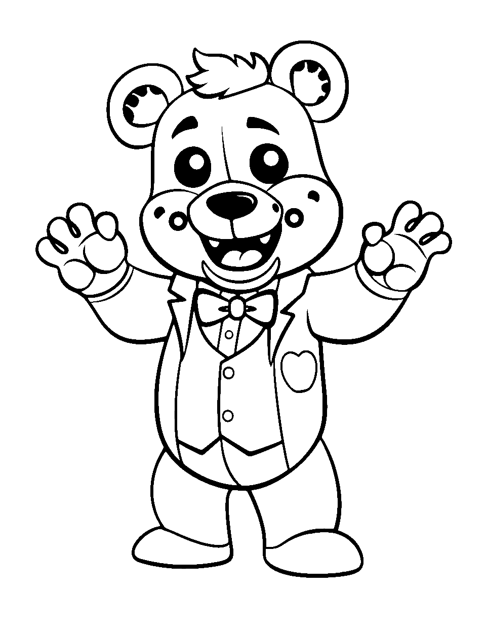 Fredbear’s Greeting Five Nights at Freddys Coloring Page - Fredbear is waving a friendly hello in a welcoming disguise.