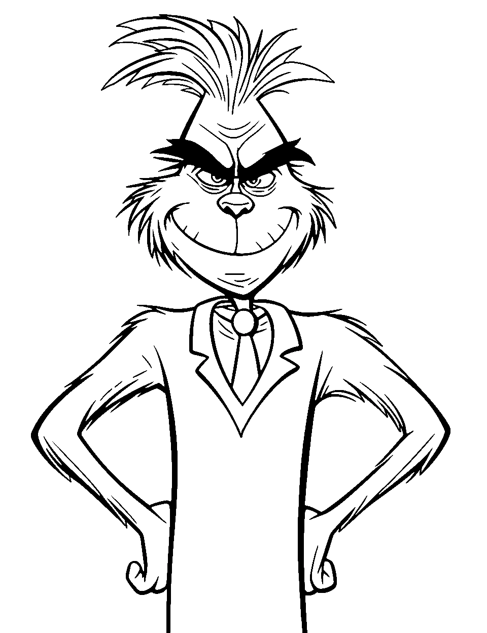 Jim Carrey’s Grinch Coloring Page - The Grinch, resembling Jim Carrey’s portrayal, scowling at the viewers.