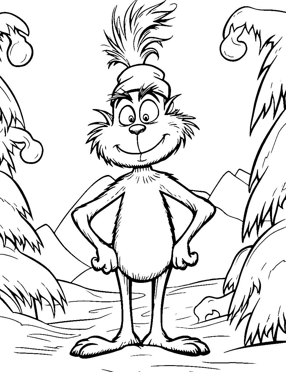 Grinch’s Winter Wonderland Grinch Coloring Page - The Grinch is out for a stroll on a cold winter night.