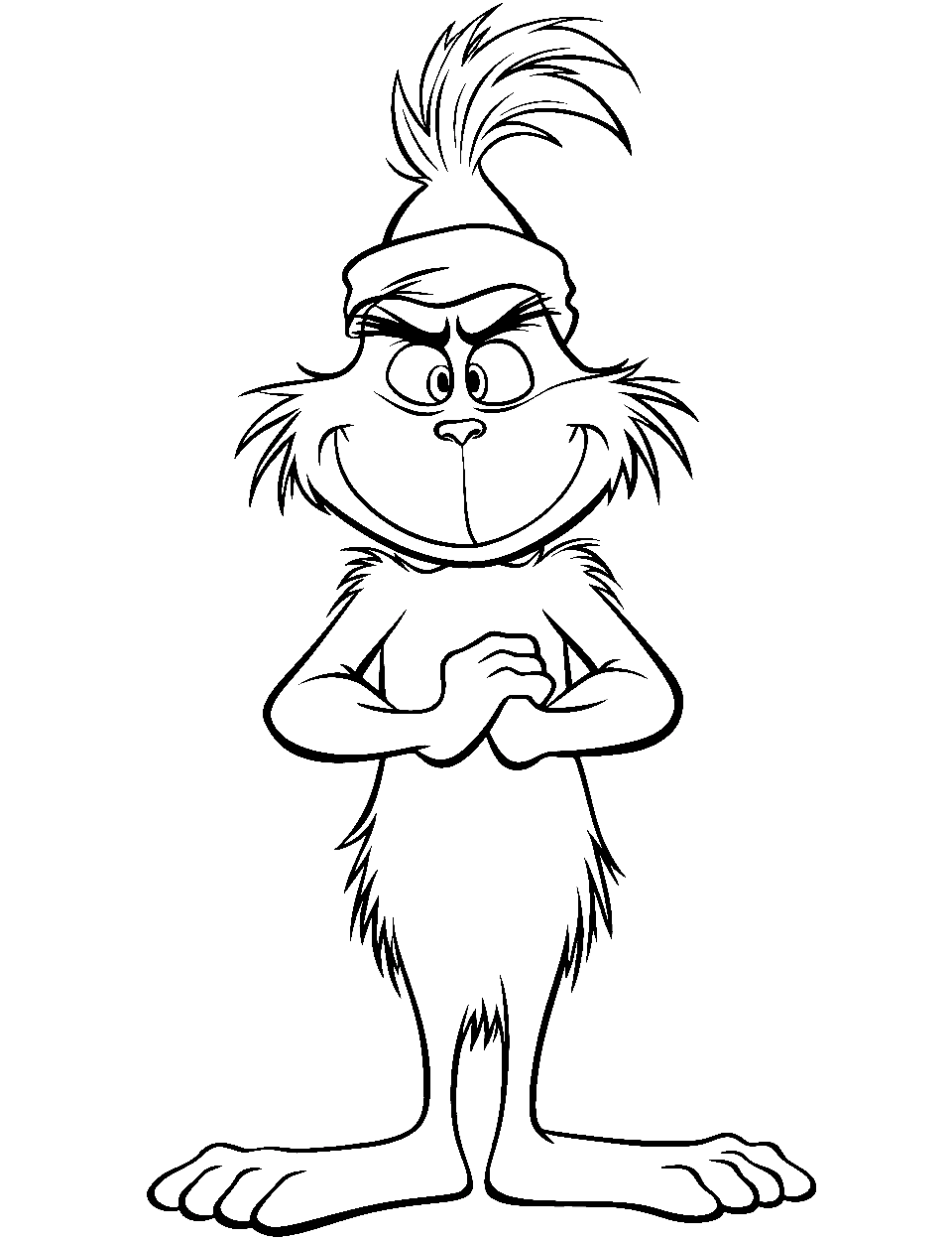 Plotting Grinch Coloring Page - The Grinch is scheming his next move, rubbing his hands together.