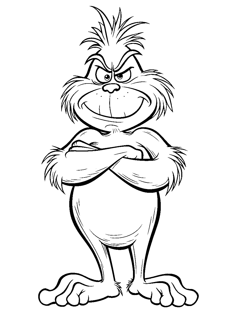 Mad Grinch Coloring Page - The Grinch frowning with crossed arms.