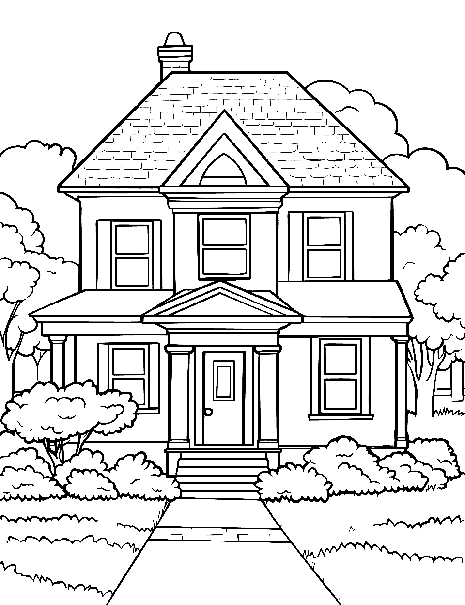 Expansive Big Abode Coloring Page - A large house with a spacious yard.