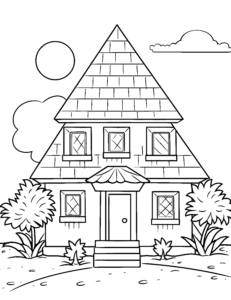 Historical Pyramid Dwelling Coloring Page - A house shaped like a pyramid.