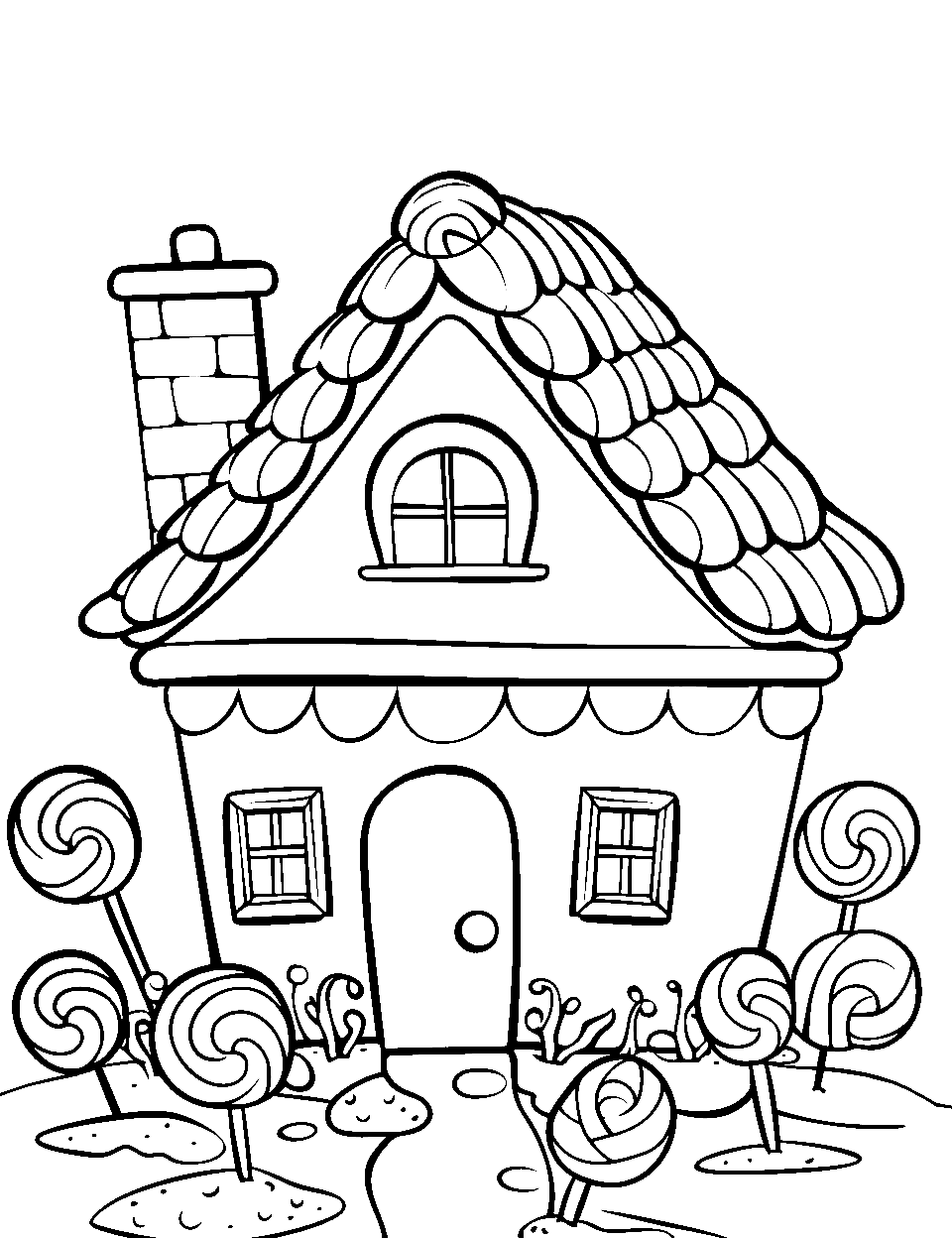 Sweet Candy Home Coloring Page - A house made of candy canes and gumdrops.