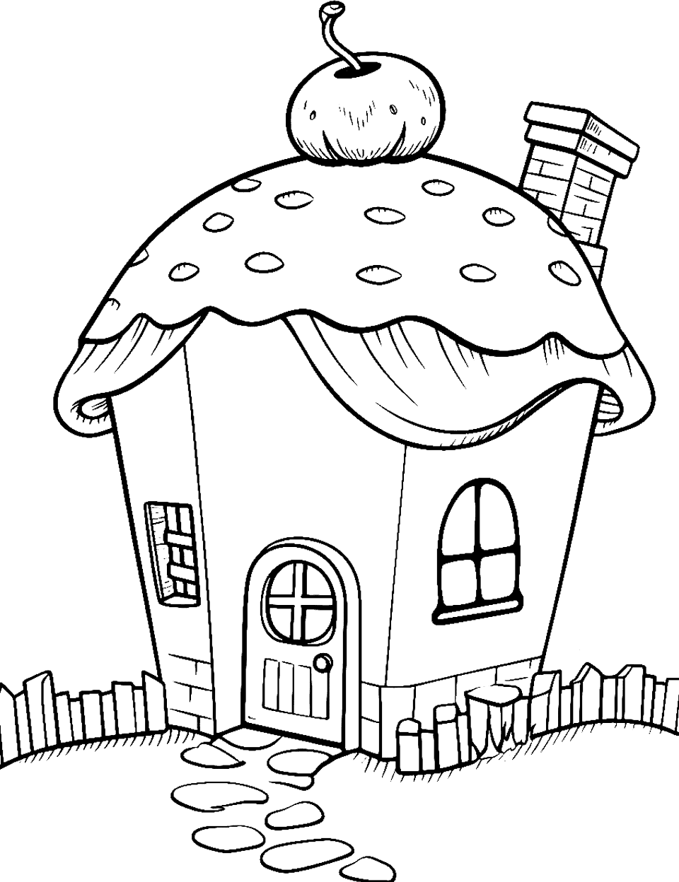 Cupcake Sweet Home Coloring Page - A house shaped like a cupcake.