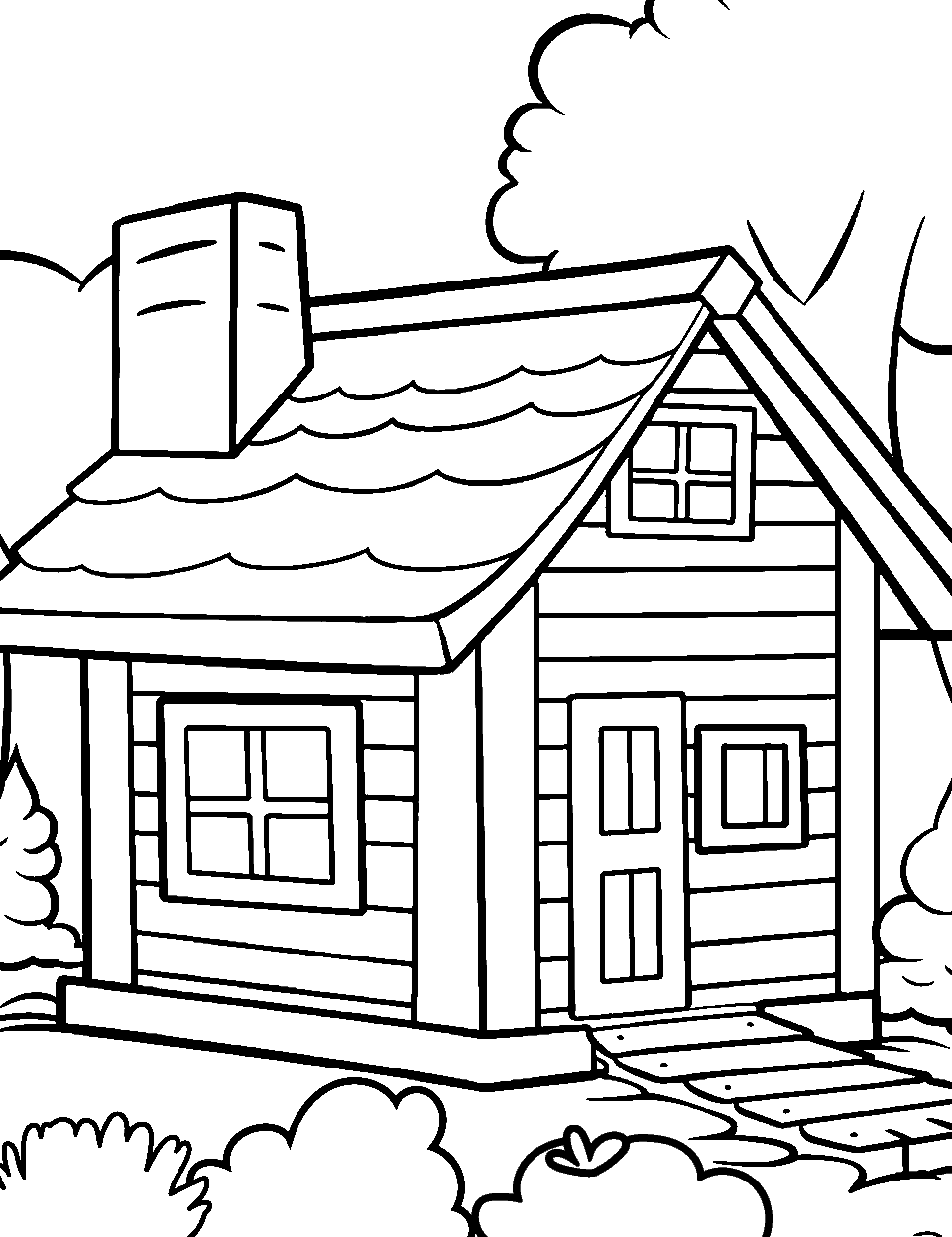 Eco-Friendly Green House Coloring Page - A house covered in plants and foliage.
