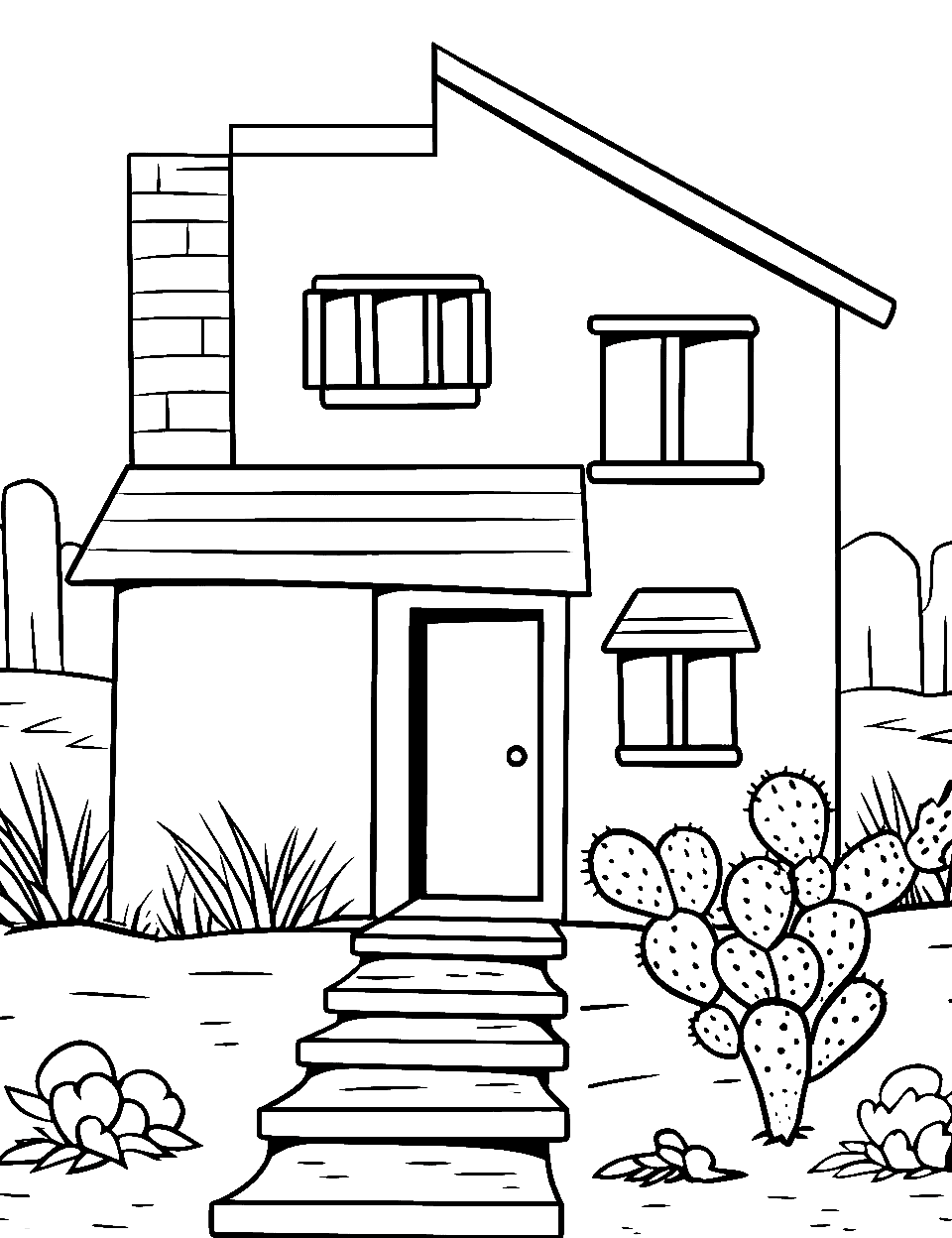 Desert Adobe Dwelling House Coloring Page - An adobe house in the desert.