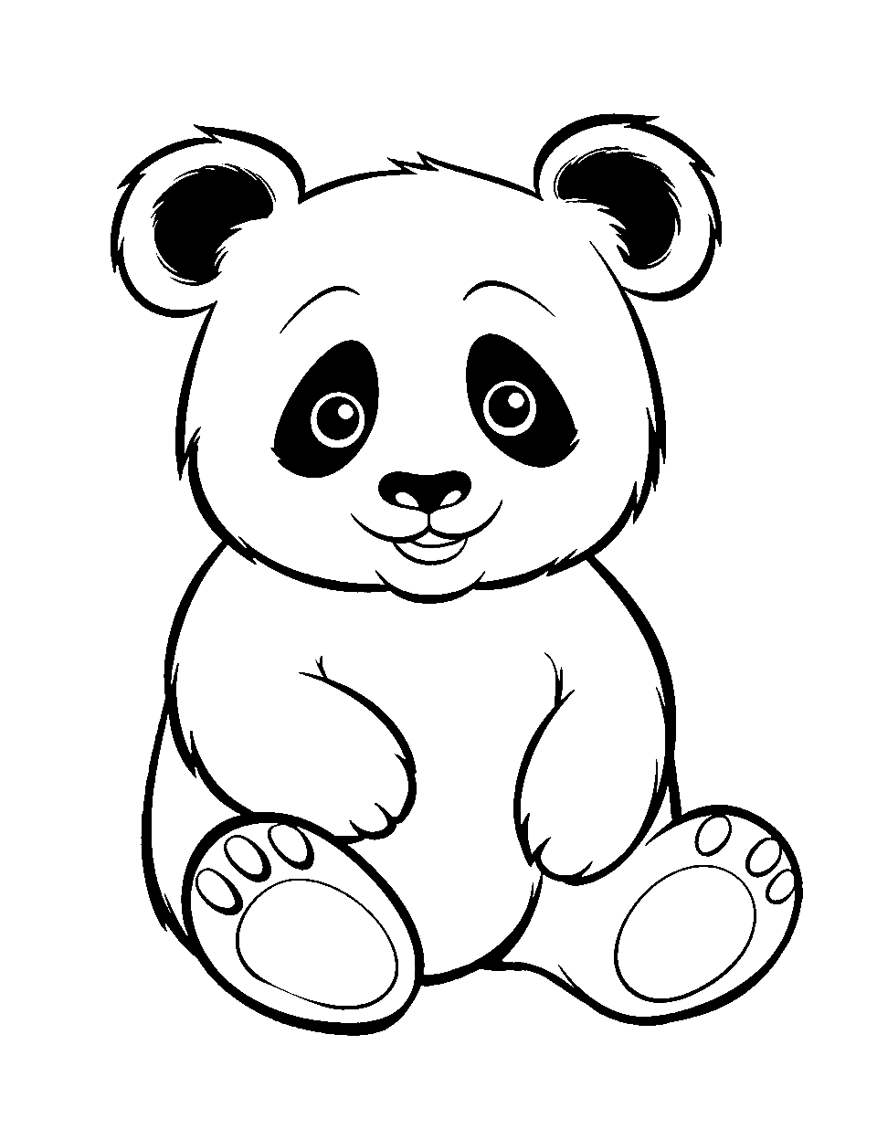 Playful Baby Panda Coloring Page - A cute baby panda sitting with a joyful expression.