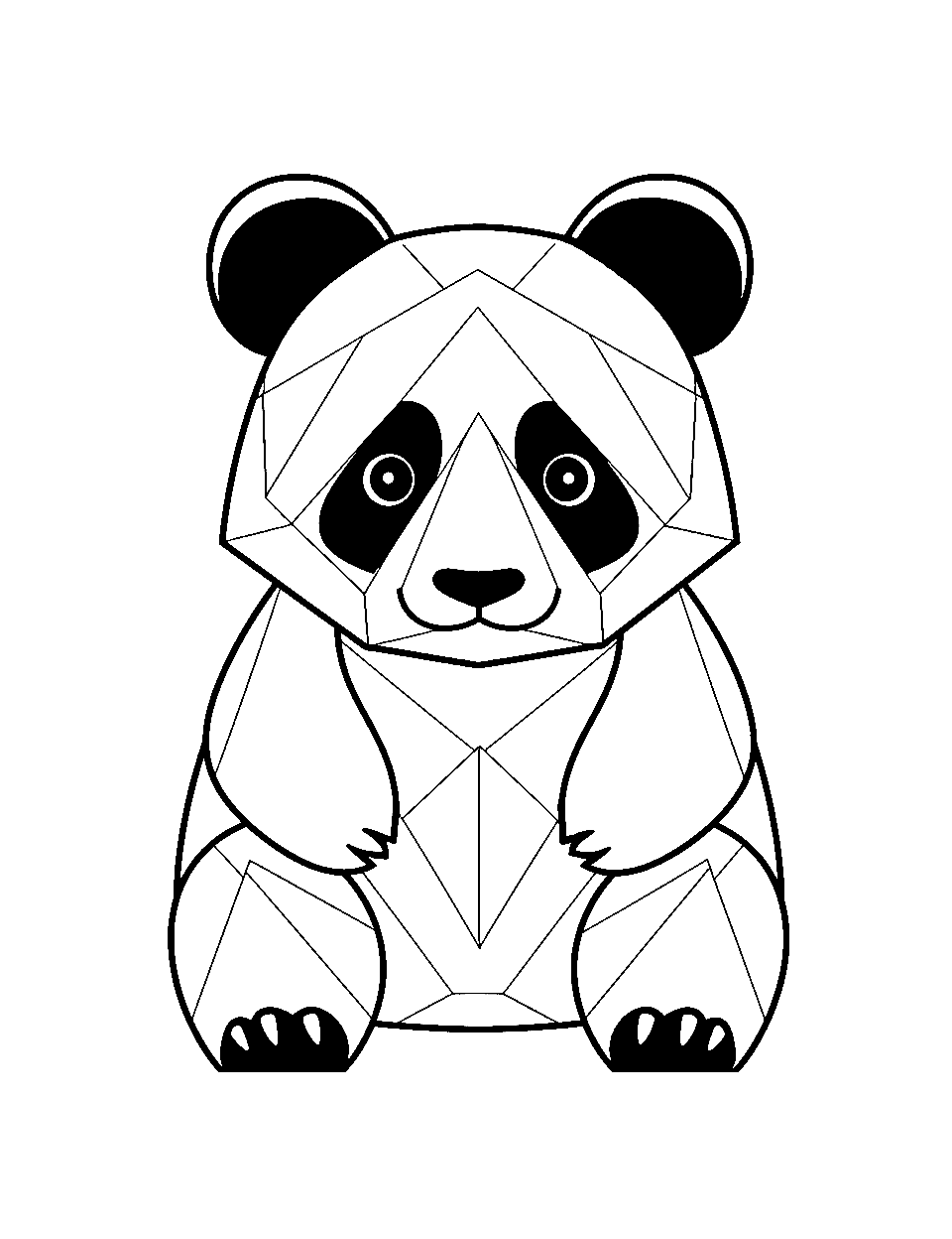 Simple Geometric Panda Coloring Page - A panda created with geometric shapes, providing a modern and minimalist design.