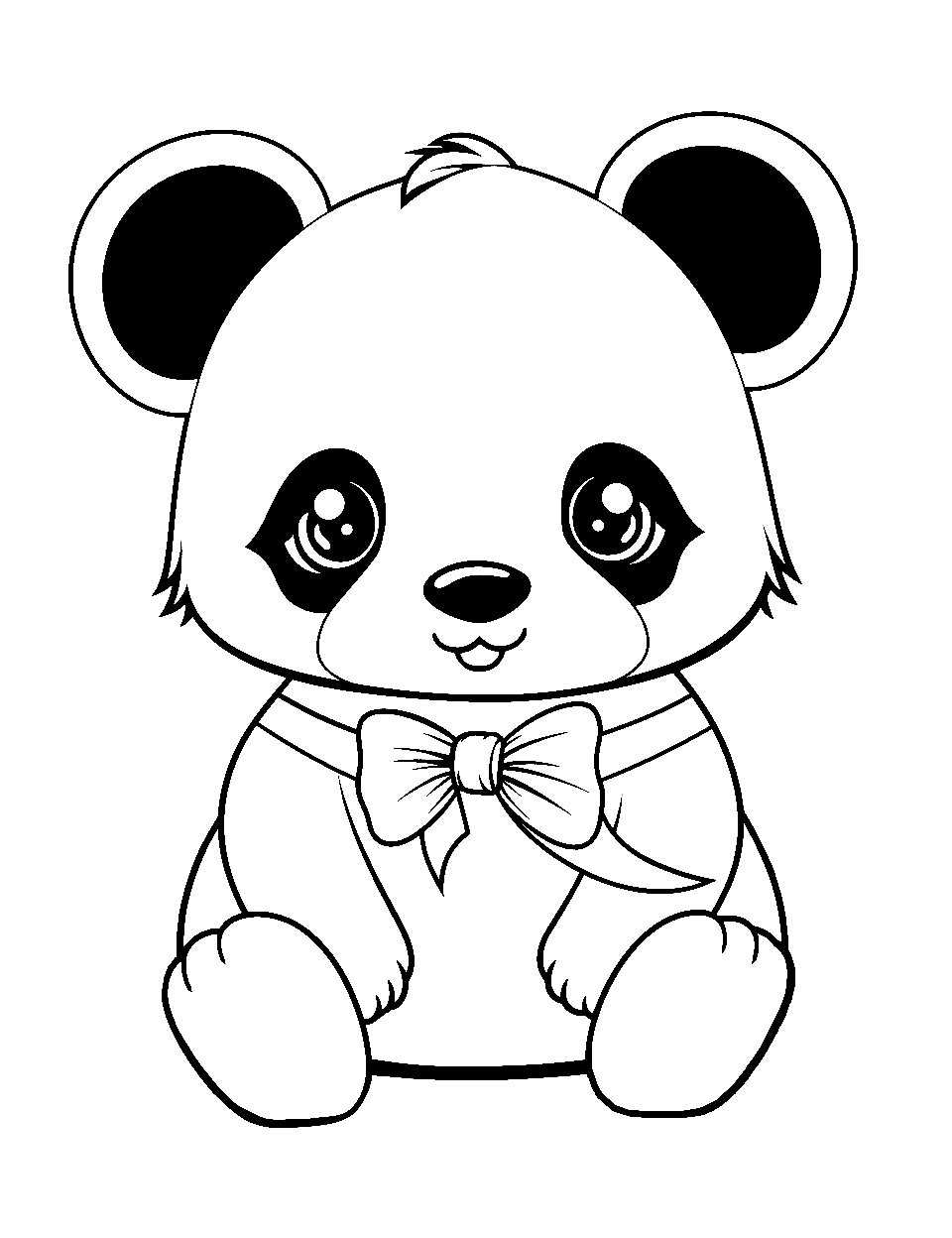 Girl Panda with a Bow Coloring Page - A sweet girl panda wearing a bow on her ear is sitting politely.