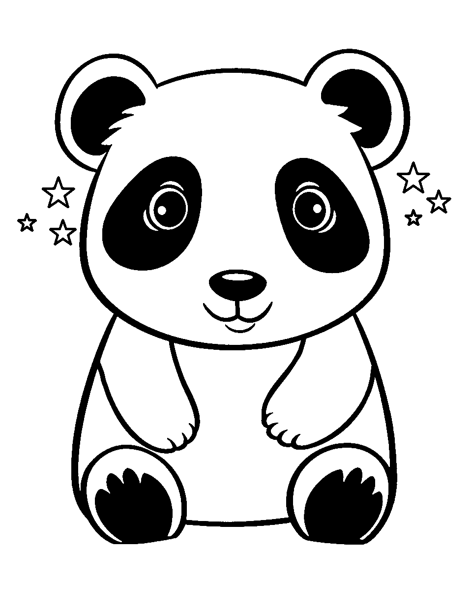 Panda with Big Eyes Coloring Page - An adorable panda with exceptionally big, sparkly eyes creating a focal point for coloring.