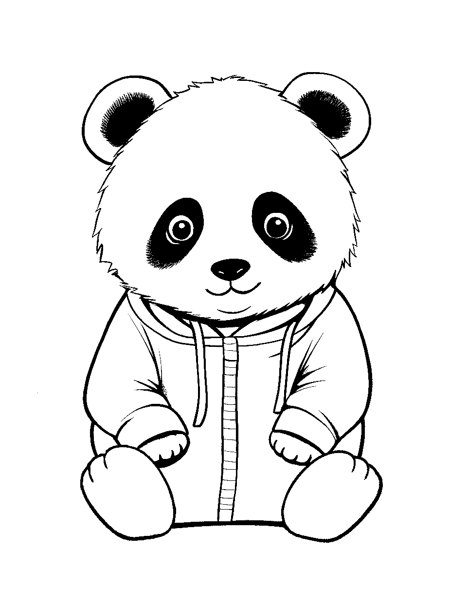 Panda Cub in a Onesie Coloring Page - A tiny, adorable panda cub dressed in a fluffy onesie.