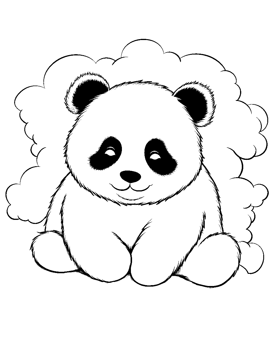 Sleeping Panda on a Cloud Coloring Page - A peaceful scene with a panda sleeping soundly on a fluffy cloud.