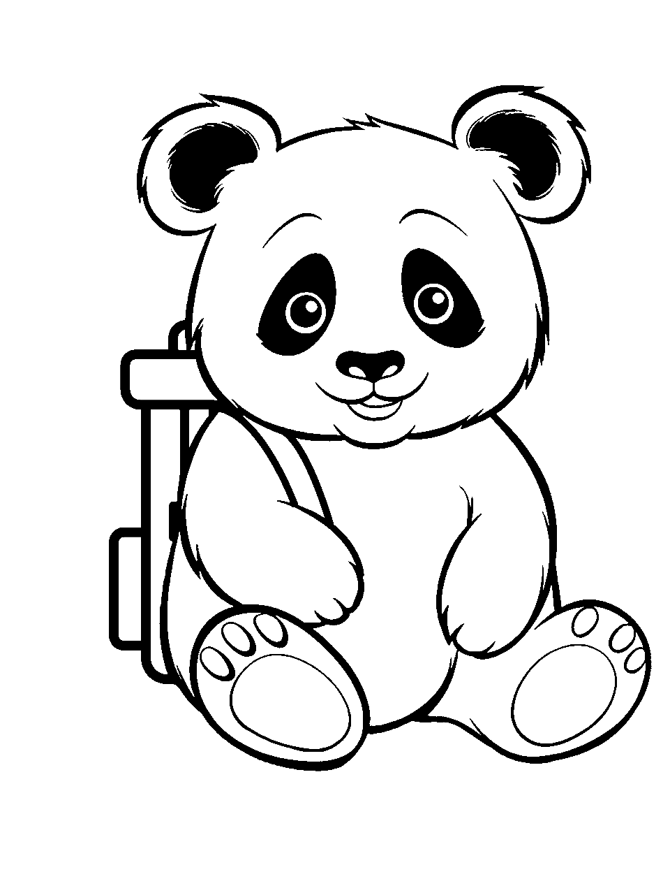 Panda with a Backpack Coloring Page - A wandering panda wearing a small backpack, ready for an adventure.