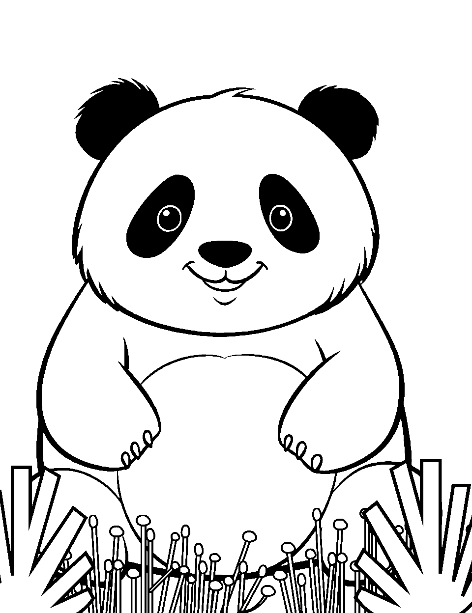 Chubby Panda Coloring Page - A pudgy panda seated comfortably, belly out, and a satisfied expression on its face.
