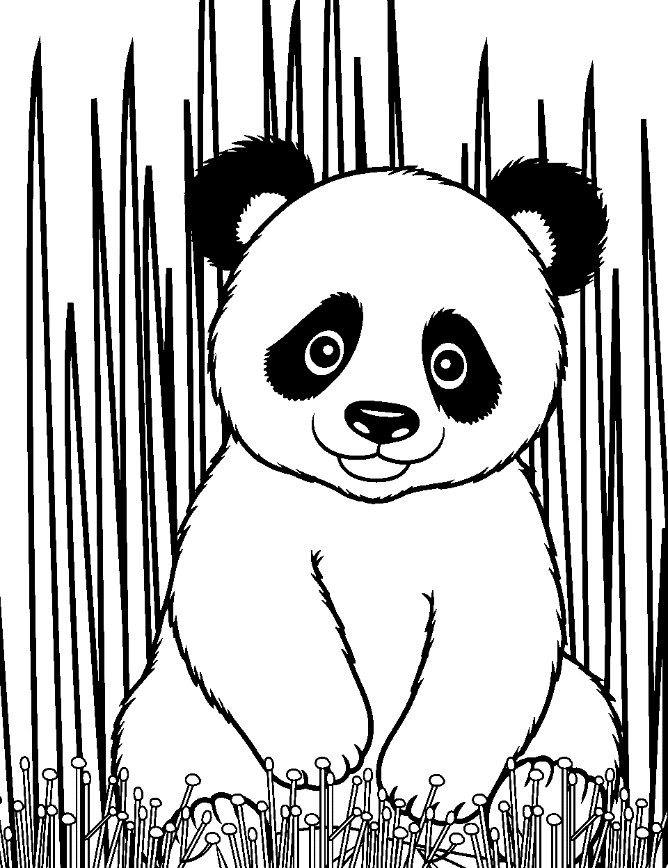 Panda in a Meadow Coloring Page - A peaceful panda strolling leisurely through a lush, tranquil meadow.