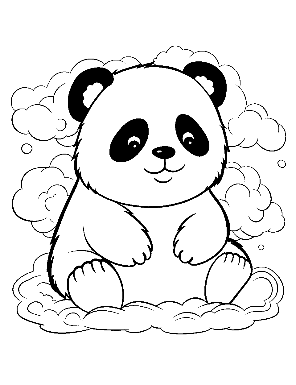 Daydreaming Panda Coloring Page - A panda is daydreaming that he is on fluffy clouds chilling.