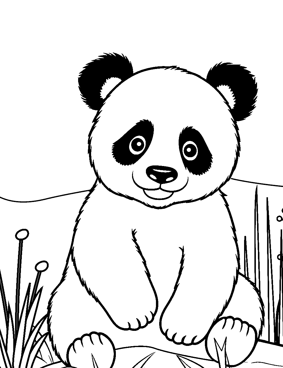 Panda Adventure Coloring Page - A panda exploring a serene meadow with a curious expression.