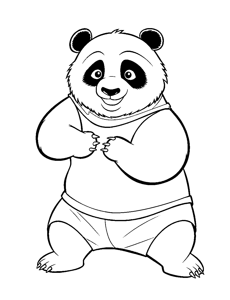 Kung Fu Panda in Action Coloring Page - The well-known Kung Fu Panda character, Po, stands in his karate pose.