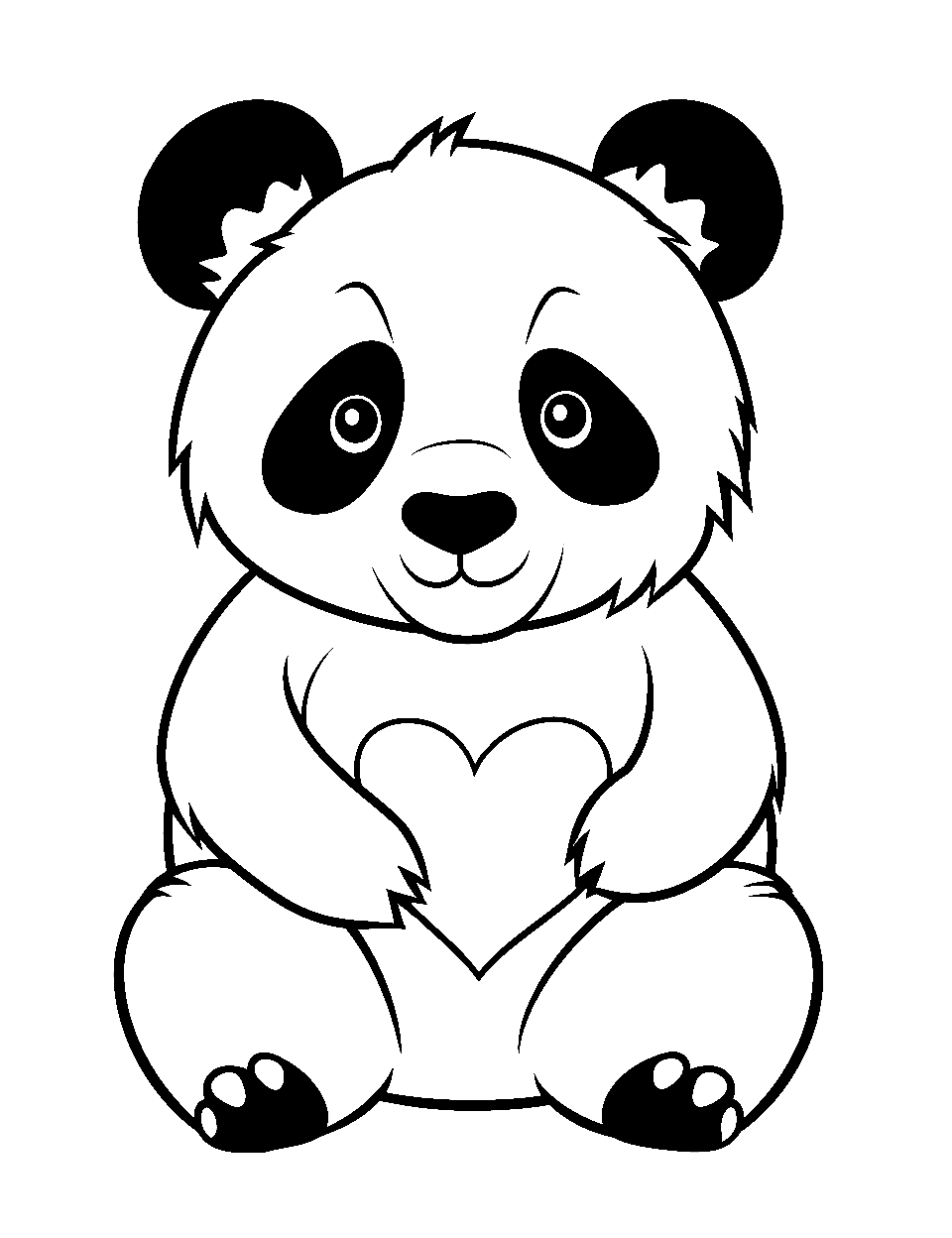 Panda Bear with a Heart Coloring Page - A loveable panda bear is holding a big heart in its paws, sharing love.