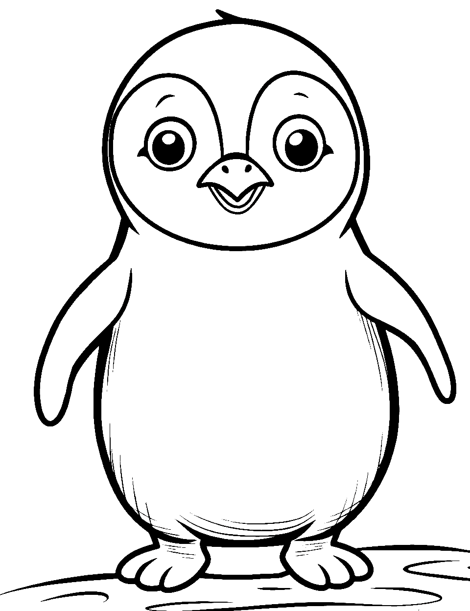 Cute Baby Penguin Coloring Page - A chubby baby penguin wobbling on the snow with big eyes.