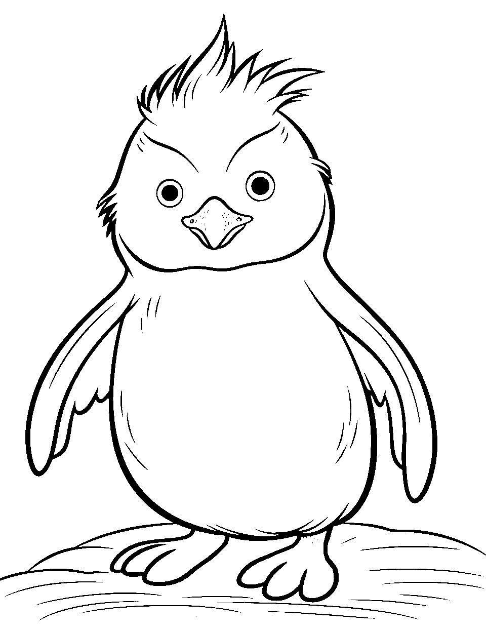 Distinct Rockhopper Penguin Coloring Page - A penguin with characteristic rocky eyebrows and a fierce look.