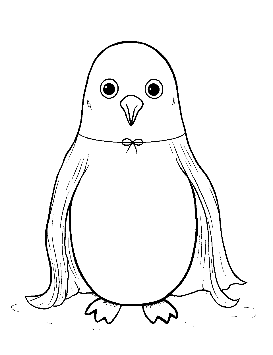 Halloween Penguin Ghost Coloring Page - A penguin draped in a white sheet, pretending to be a ghost for Halloween.