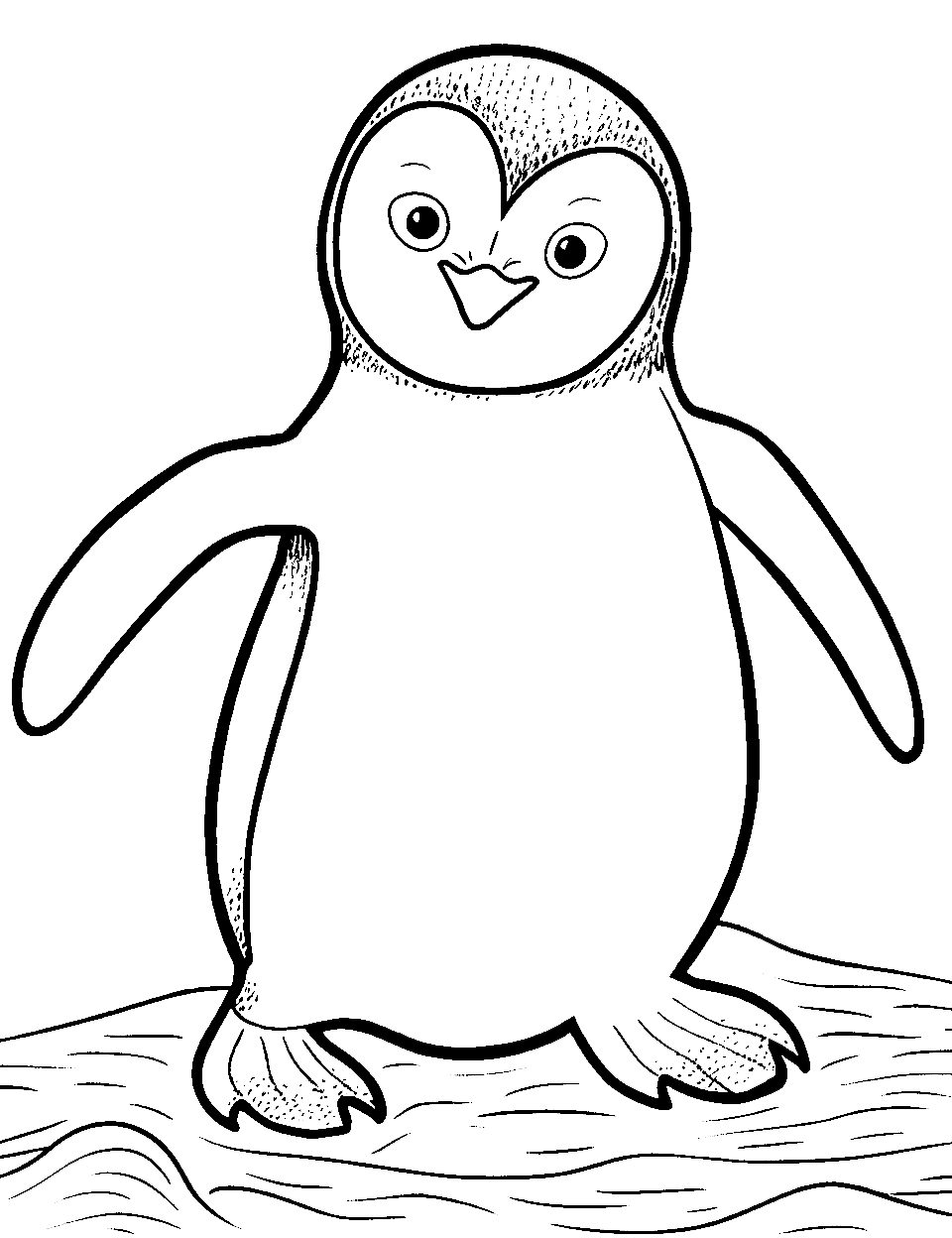 Penguin's Ice Dance Coloring Page - A penguin gracefully dancing on a smooth patch of ice.