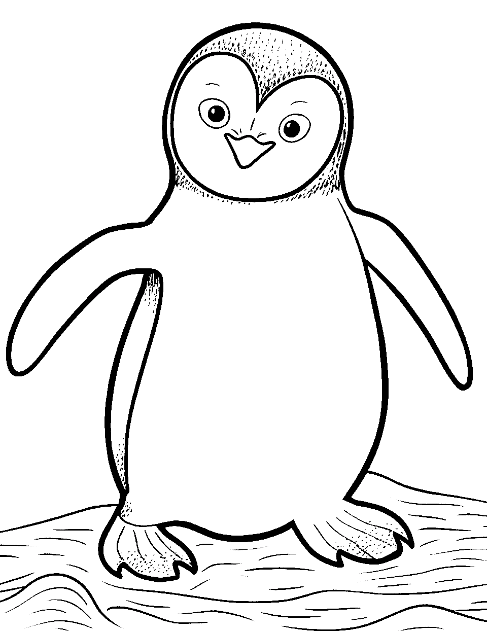 Penguin's Ice Dance Penguin Coloring Page - A penguin gracefully dancing on a smooth patch of ice.