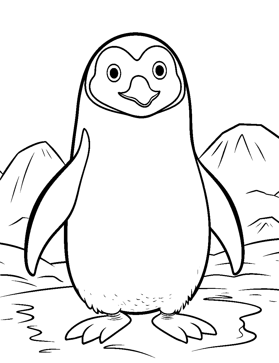 Penguin's Frosty Morning Penguin Coloring Page - A penguin wakes up to a frost-covered ground.