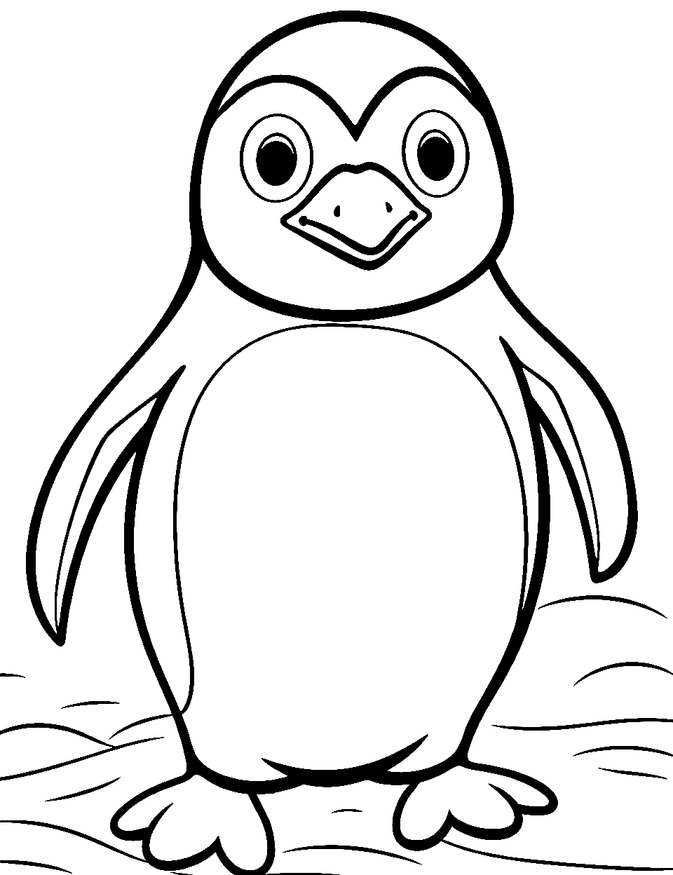 Simple Penguin Pose Coloring Page - A basic penguin is standing straight, ideal for younger kids.