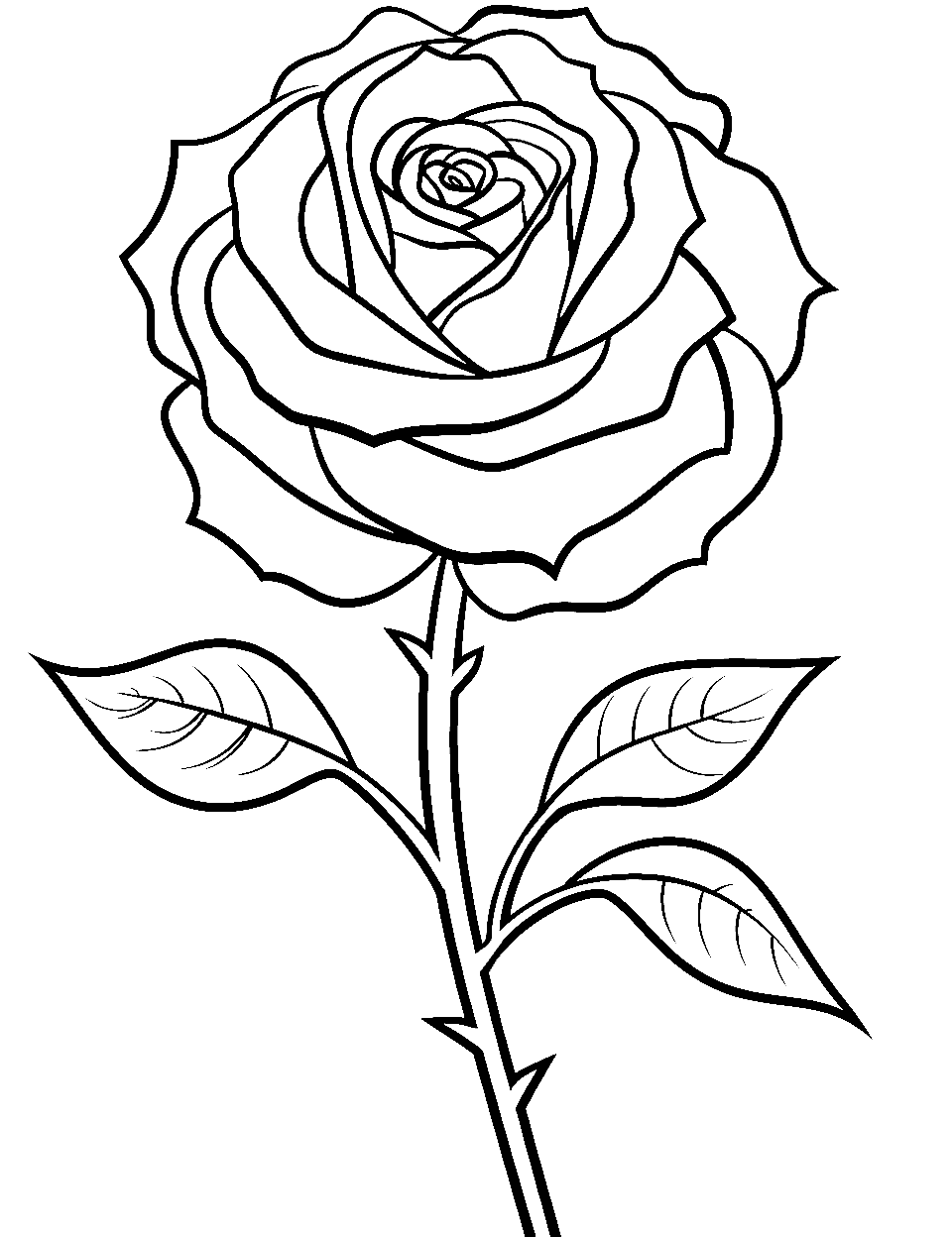 Easy and Minimalist Rose Coloring Page - A simple yet beautiful rose with soft petals and a short stem.