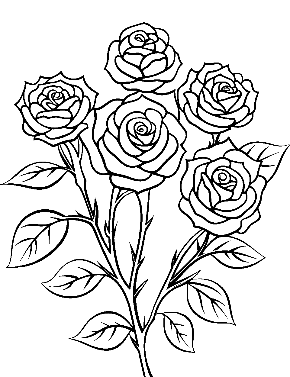 Difficult-to-Color Rose Bush Coloring Page - A complex rose bush with numerous roses.