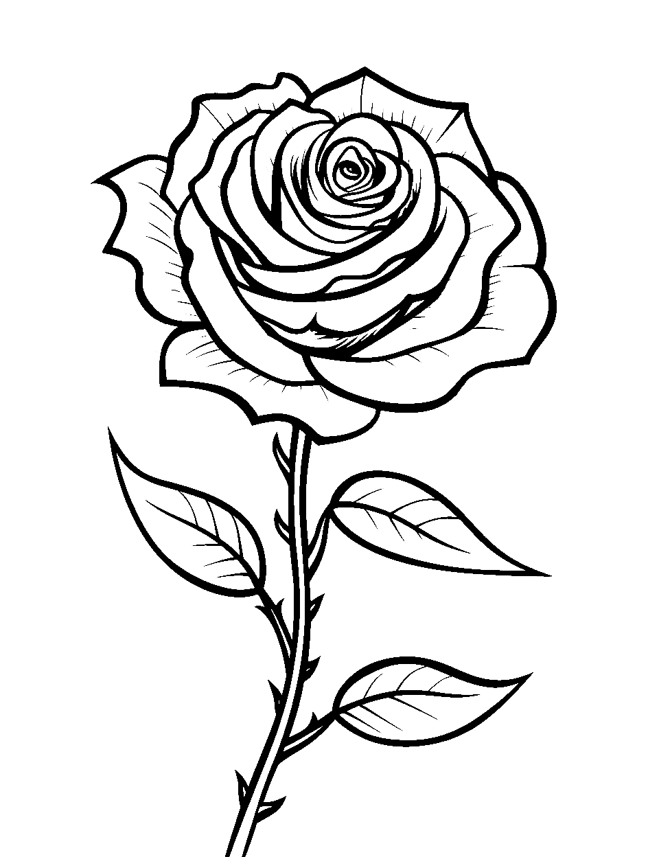 Tattoo Style Rose Coloring Page - A rose is depicted in classic tattoo style with bold outlines.