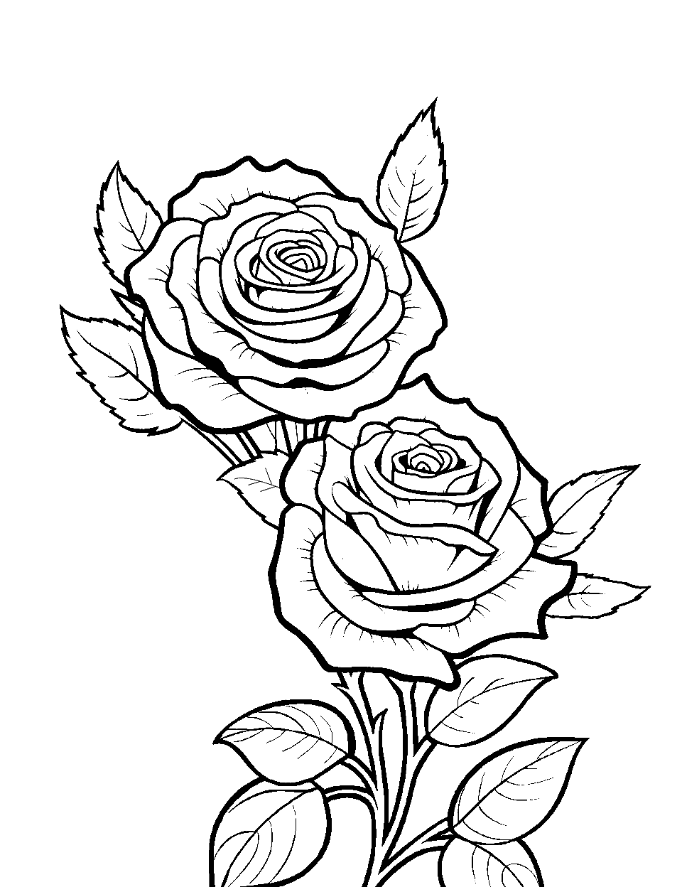 Aesthetic Rose Arrangement Coloring Page - An aesthetic arrangement of two roses evoking calm and serenity.