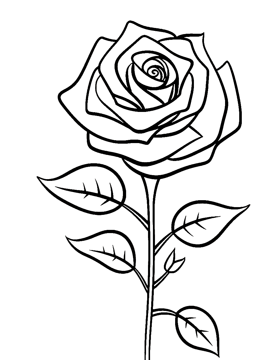 Simple Rose Drawing for Kids Coloring Page - A basic and kid-friendly drawing of a rose with large, easy-to-color petals.