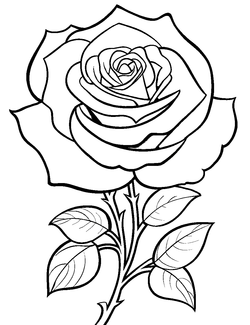 Realistic Rose Detail Coloring Page - A highly detailed close-up of a rose.