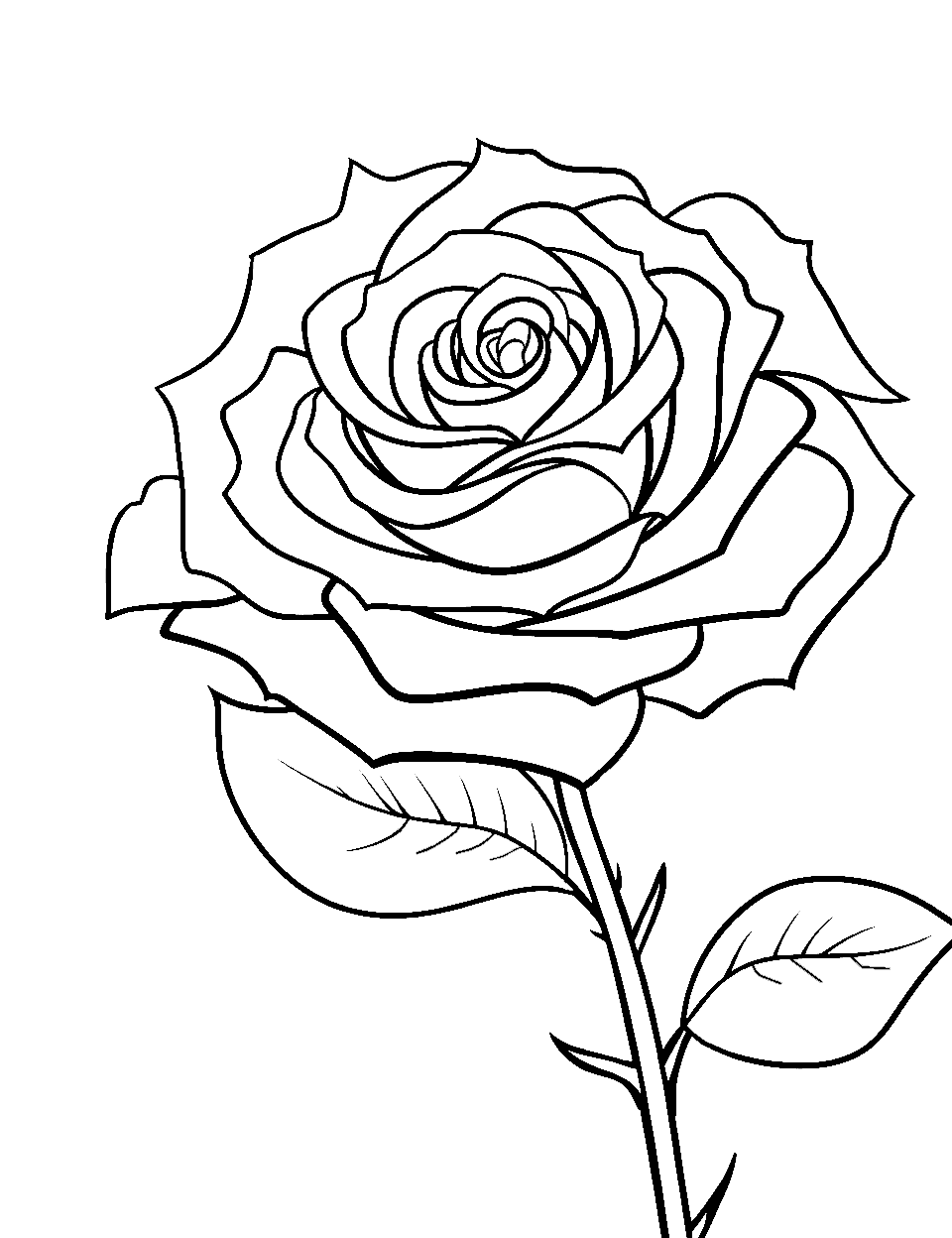 Bright Red Rose Coloring Page - A single, opulent rose in full bloom, symbolizing love and passion.