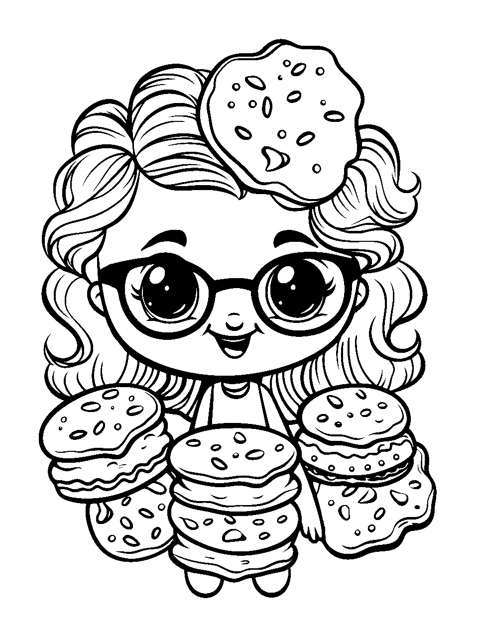 Kooky Cookie Day Coloring Page - Kooky Cookie Shopkin surrounded by mini cookies.