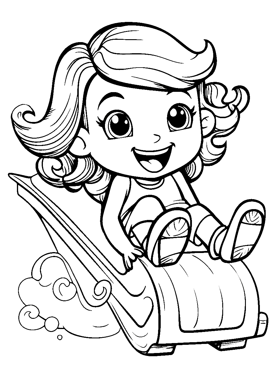 Sled Fun Coloring Page - A Shopkin sliding around on a sled.