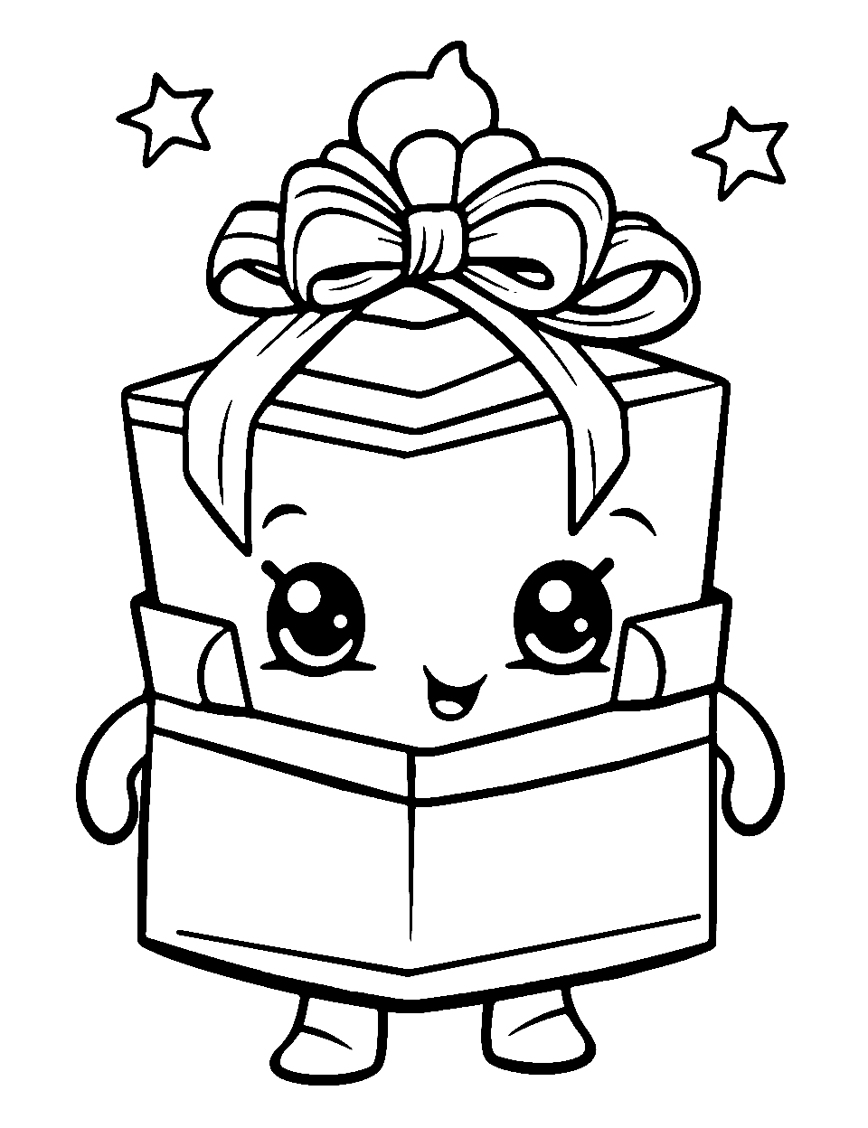 Gift Box Shopkin Shopkins Coloring Page - A large gift box-looking Shopkin with a cool design and color.