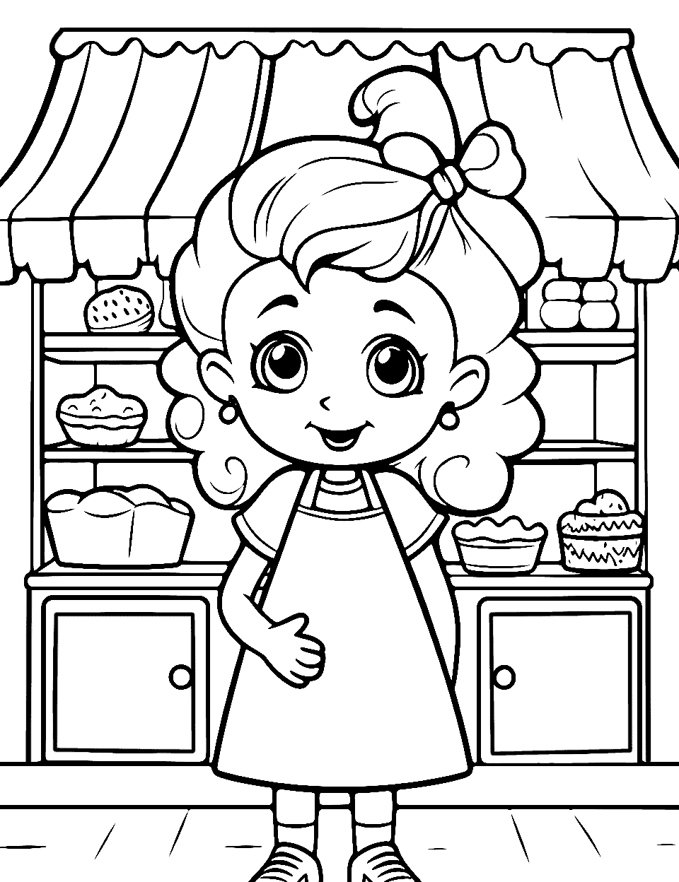 Kooky's Cookie Shop Shopkins Coloring Page - Kooky Cookie is standing outside her cookie shop, welcoming customers.