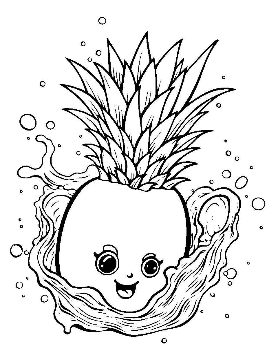 Tropical Fruit Splash Coloring Page - Tropical Shopkins like pineapple having a splash in the water.