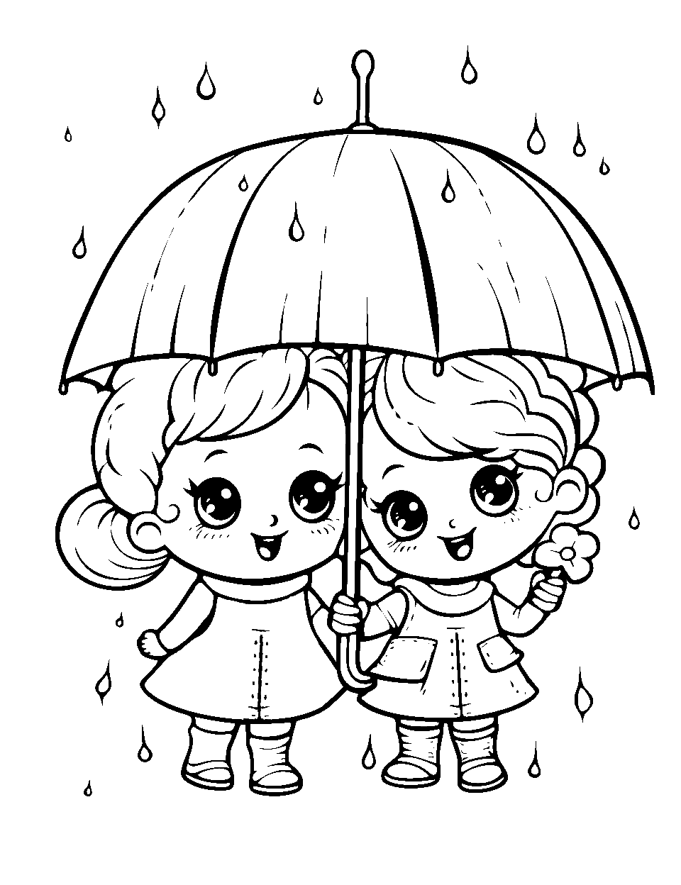 Rainy Day Play Coloring Page - Shopkins with their cute umbrellas, enjoying the rain.