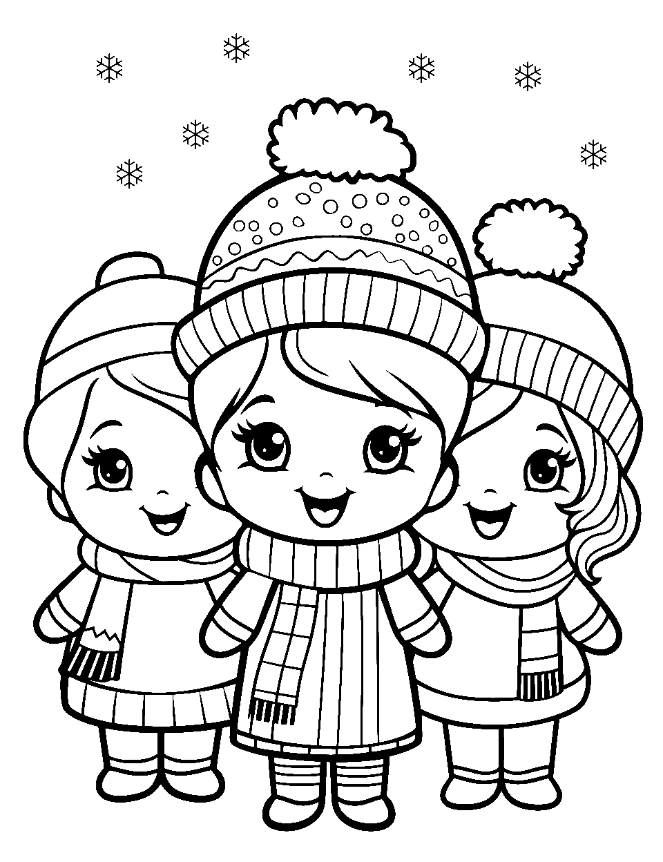 Winter Wonderland Coloring Page - Shopkins dressed in warm scarves and hats.